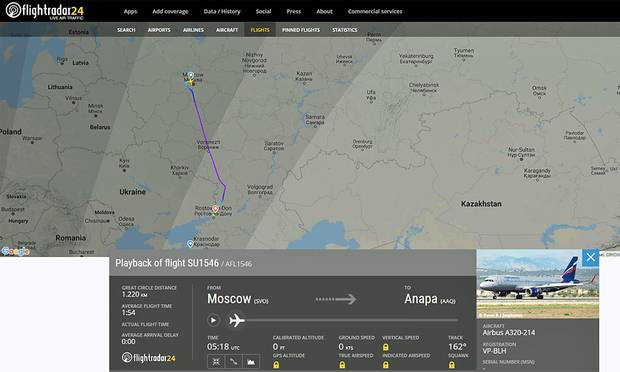 Der Aeroflot-Flug von Moskau nach Anapa landete am 24. November außerplanmäßig in Rostow am Don
